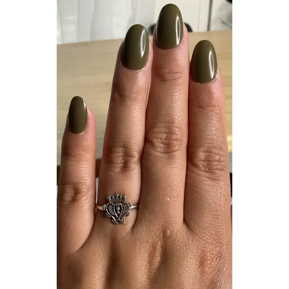 Vintage Sterling Silver Scottish Claddagh Ring Crown Heart Thistle Size 9